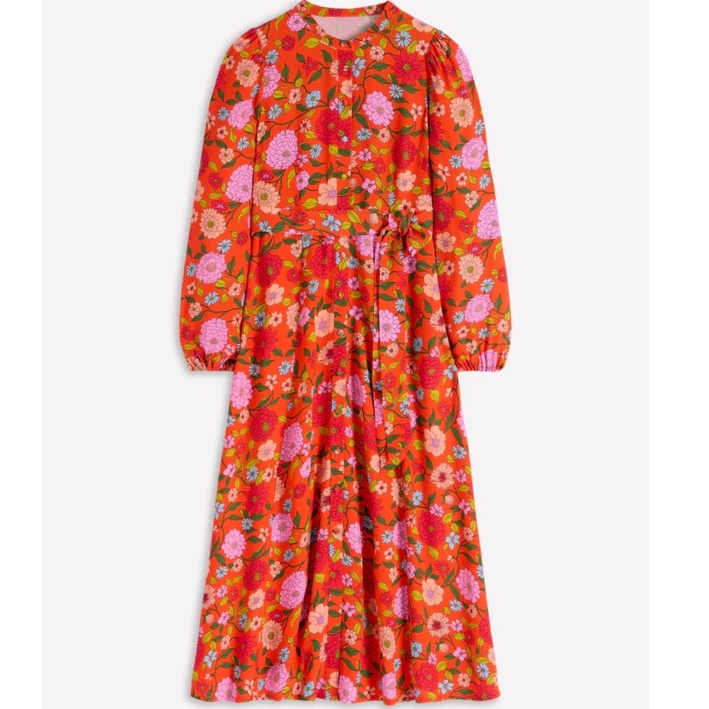 Boden ORA Floral Midi Dress Orange Pink US 4R New With Tags - Picture 4 of 9